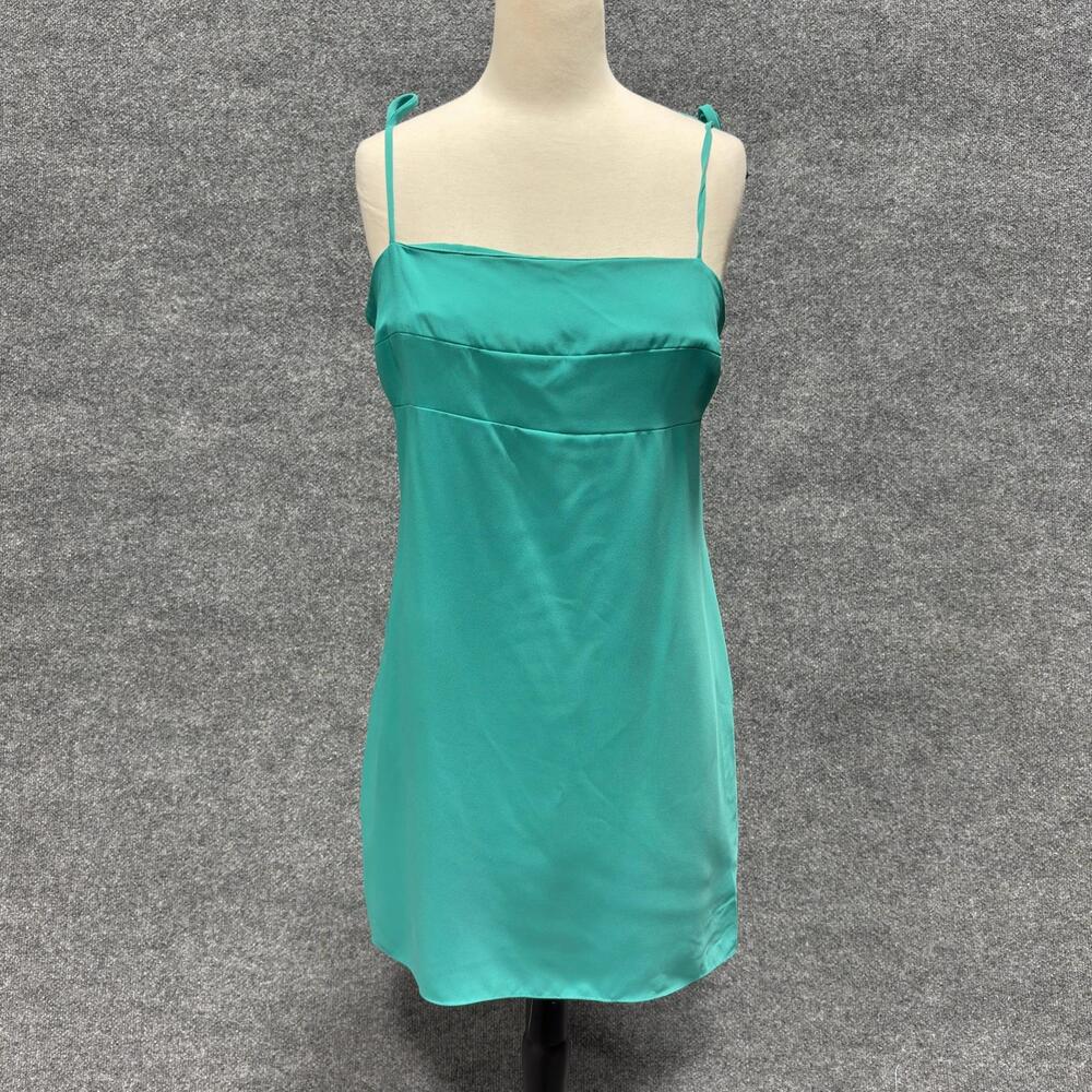 Amanda Uprichard Dress Womens L Green Satin Square Neck Slip Mini Party Cocktail